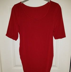 Wine colored scoop neck maternity midi dress